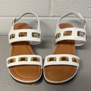 White and Gold Bella Vita Vic Wedge Sandal Wide Width